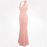 Perfect 10 Pink Halter Floral Maxi Gown Dress - Fashion Genie Boutique