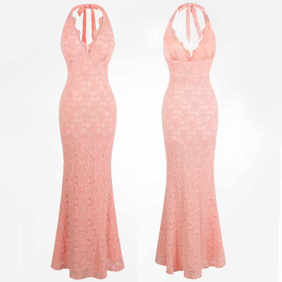 Perfect 10 Pink Halter Floral Maxi Gown Dress - Fashion Genie Boutique