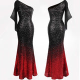 Oh My Posh Black & Red Sequin Gradient One Shoulder Maxi Gown Dress - Fashion Genie Boutique