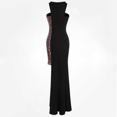 Night Of Your Life Black Asymmetrical Sequin Maxi Gown Dress - Fashion Genie Boutique