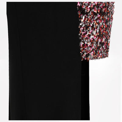 Night Of Your Life Black Asymmetrical Sequin Maxi Gown Dress - Fashion Genie Boutique