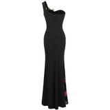 Rose Gal Black Sequin Embroidered One Shoulder Maxi Gown Dress - Fashion Genie Boutique
