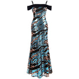 Wild Love Blue & Black Animal Print Sequin Maxi Gown Dress - Fashion Genie Boutique