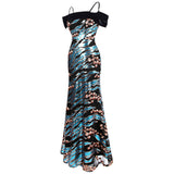 Wild Love Blue & Black Animal Print Sequin Maxi Gown Dress - Fashion Genie Boutique