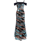 Wild Love Blue & Black Animal Print Sequin Maxi Gown Dress - Fashion Genie Boutique