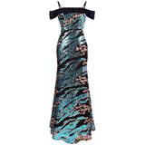 Wild Love Blue & Black Animal Print Sequin Maxi Gown Dress - Fashion Genie Boutique