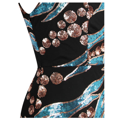 Wild Love Blue & Black Animal Print Sequin Maxi Gown Dress - Fashion Genie Boutique