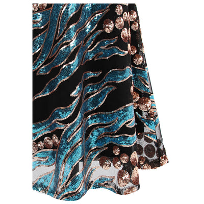 Wild Love Blue & Black Animal Print Sequin Maxi Gown Dress - Fashion Genie Boutique
