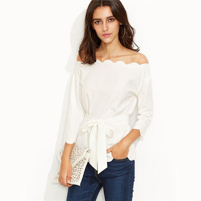 Certain Things White Scallop Bardot Top - Fashion Genie Boutique