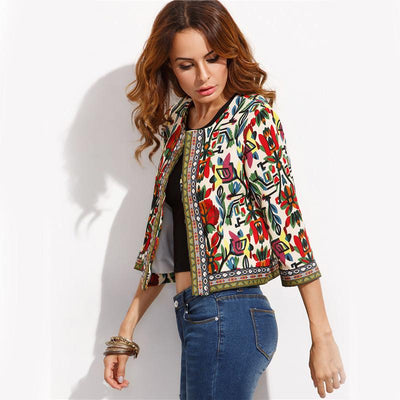 Maneater Embroidered Print Cropped Jacket - Fashion Genie Boutique