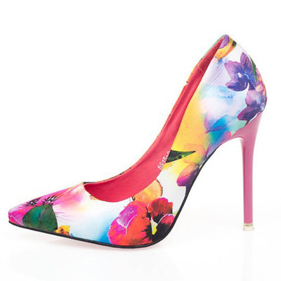 Buttercup Multi Floral Print Pointed Toe Court Shoe - Fashion Genie Boutique