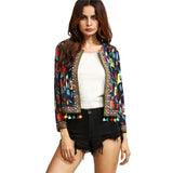 Folksy Multi Coloured Pom Pom Cropped Jacket - Fashion Genie Boutique
