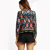 Folksy Multi Coloured Pom Pom Cropped Jacket - Fashion Genie Boutique