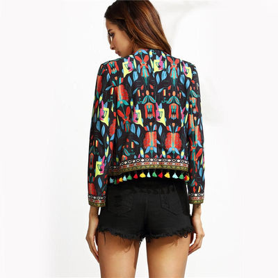 Folksy Multi Coloured Pom Pom Cropped Jacket - Fashion Genie Boutique