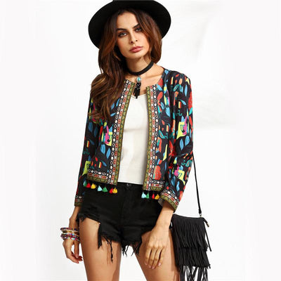 Folksy Multi Coloured Pom Pom Cropped Jacket - Fashion Genie Boutique