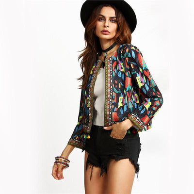 Folksy Multi Coloured Pom Pom Cropped Jacket - Fashion Genie Boutique