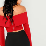 Sunny Sally Black Bardot Long Sleeve Crop Top - Fashion Genie Boutique