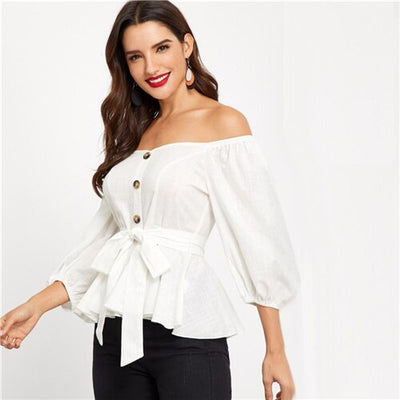 Getaway White Bardot Peplum Top - Fashion Genie Boutique