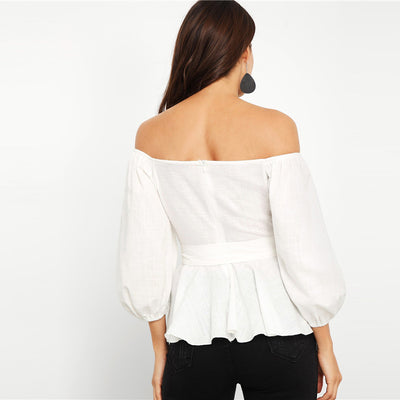 Getaway White Bardot Peplum Top - Fashion Genie Boutique