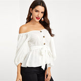 Getaway White Bardot Peplum Top - Fashion Genie Boutique