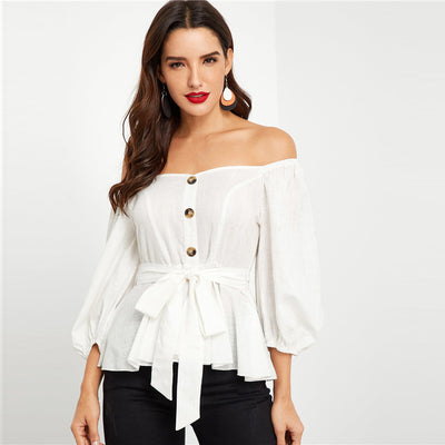 Getaway White Bardot Peplum Top - Fashion Genie Boutique
