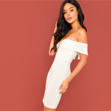 Zappa White Plunge Bardot Mini Dress - Fashion Genie Boutique