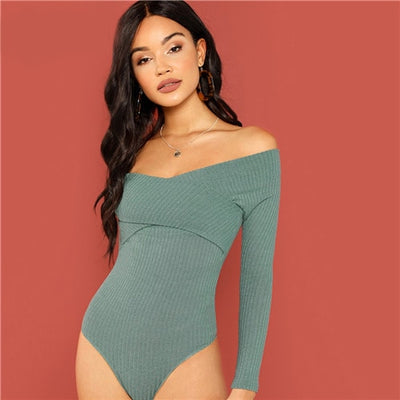 Good One Green Bardot Long Sleeve Bodysuit - Fashion Genie Boutique