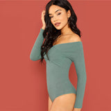 Good One Green Bardot Long Sleeve Bodysuit - Fashion Genie Boutique