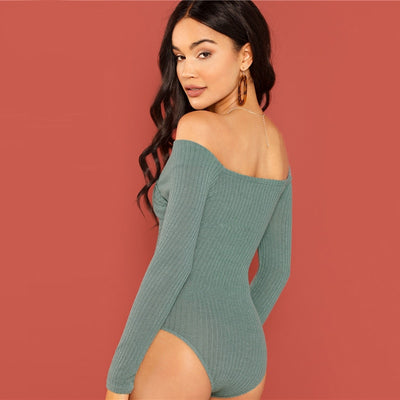 Good One Green Bardot Long Sleeve Bodysuit - Fashion Genie Boutique