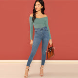 Good One Green Bardot Long Sleeve Bodysuit - Fashion Genie Boutique