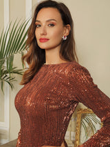 Glam Life Bronze Sequin Long Sleeve Mini Dress - Fashion Genie Boutique