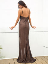 Glow On Fleek Black Glitter High Split Maxi Gown Dress - Fashion Genie Boutique