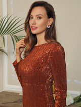 Never Enough Brown Sequin Long Sleeve Sleeve Maxi Fishtail Dress - Fashion Genie Boutique