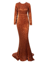 Never Enough Brown Sequin Long Sleeve Sleeve Maxi Fishtail Dress - Fashion Genie Boutique
