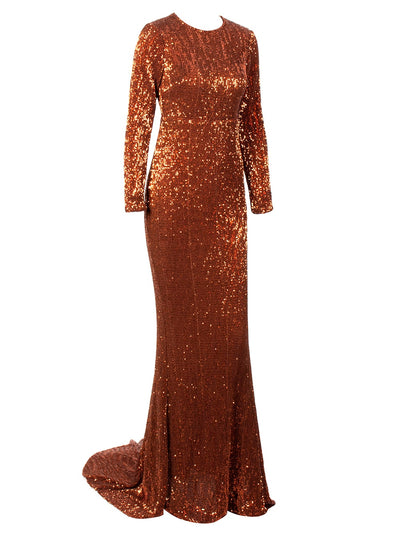 Never Enough Brown Sequin Long Sleeve Sleeve Maxi Fishtail Dress - Fashion Genie Boutique