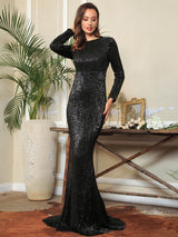 Never Enough Black Sequin Long Sleeve Sleeve Maxi Fishtail Dress - Fashion Genie Boutique