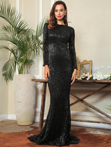 Never Enough Black Sequin Long Sleeve Sleeve Maxi Fishtail Dress - Fashion Genie Boutique