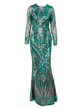 Oscar Night Green Sequin Long Sleeve Maxi Dress - Fashion Genie Boutique