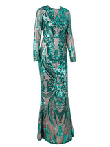 Oscar Night Green Sequin Long Sleeve Maxi Dress - Fashion Genie Boutique