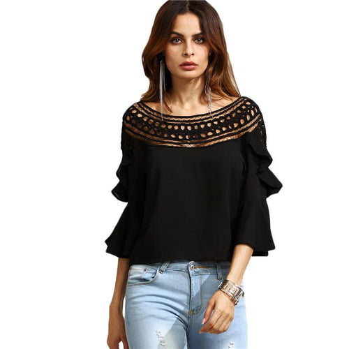 Right To Ruffle Black Frill Sleeve Top - Fashion Genie Boutique