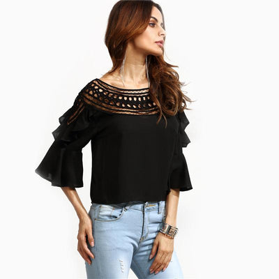 Right To Ruffle Black Frill Sleeve Top - Fashion Genie Boutique