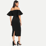 Fun For Now Black Bardot Midi Dress - Fashion Genie Boutique