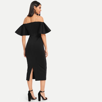 Fun For Now Black Bardot Midi Dress - Fashion Genie Boutique