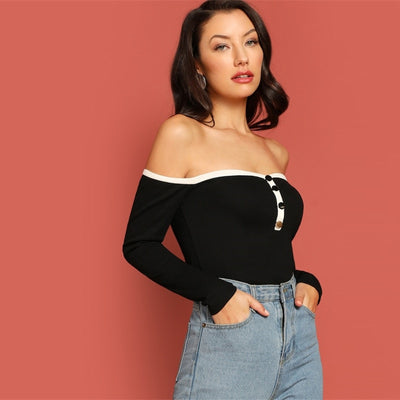 Julia Black Bardot Long Sleeve Top - Fashion Genie Boutique