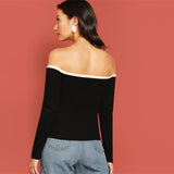 Julia Black Bardot Long Sleeve Top - Fashion Genie Boutique