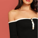 Julia Black Bardot Long Sleeve Top - Fashion Genie Boutique