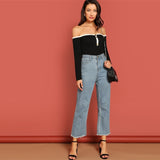 Julia Black Bardot Long Sleeve Top - Fashion Genie Boutique