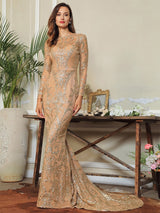 Prom N Poised Gold Glitter Embellished Maxi Fishtail Gown Dress - Fashion Genie Boutique