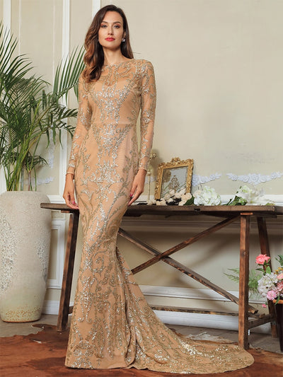 Prom N Poised Gold Glitter Embellished Maxi Fishtail Gown Dress - Fashion Genie Boutique