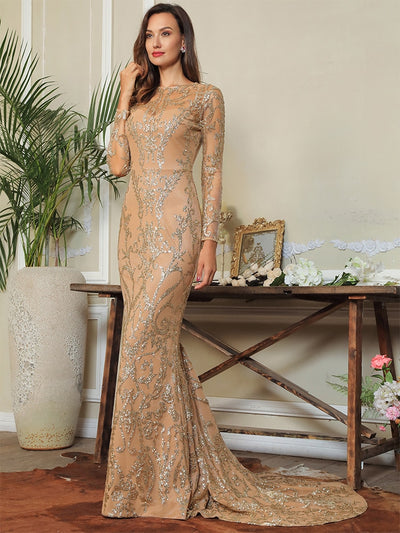 Prom N Poised Gold Glitter Embellished Maxi Fishtail Gown Dress - Fashion Genie Boutique